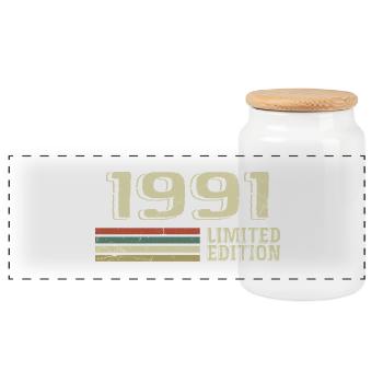 Jahrgang 1991 Geburtstag 1991 Jahrgang 1991 - Panorama Keksdose mit Holzdeckel - Weiß - Vorne