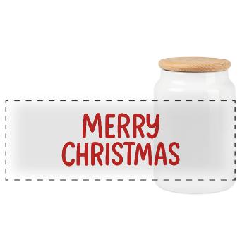 Merry Christmas Rot Schriftzug - Panorama Keksdose mit Holzdeckel - Weiß - Vorne