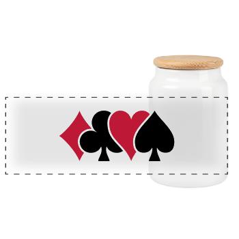 Playing Card Suits - Panoramic Cookie Jar with Wooden Lid - white - Front