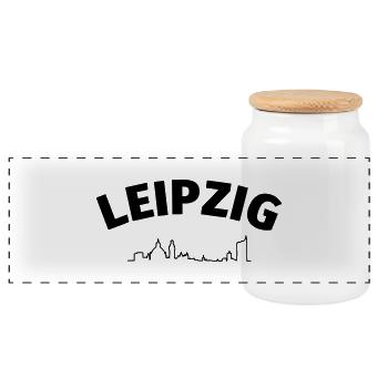 Leipzig - Panorama Keksdose mit Holzdeckel - Weiß - Vorne