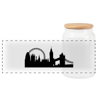 london silhouette 2 - Panoramic Cookie Jar with Wooden Lid - white - Front