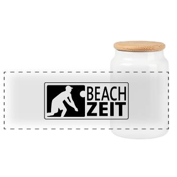 Beachvolleyball Bagger (quer) - Panorama Keksdose mit Holzdeckel - Weiß - Vorne