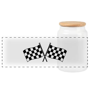 Two checkered flags winner of the race - Panoramic Cookie Jar with Wooden Lid - white - Front