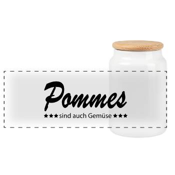Pommes sind auch Gemüse - Panorama Keksdose mit Holzdeckel - Weiß - Vorne