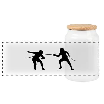 fencing fencing - Panoramic Cookie Jar with Wooden Lid - white - Front