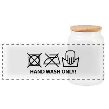 hand_wash_only_f1 - Panoramic Cookie Jar with Wooden Lid - white - Front