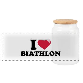 I love Biathlon - Panoramic Cookie Jar with Wooden Lid - white - Front