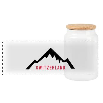 Switzerland Alps - Panoramic Cookie Jar with Wooden Lid - white - Front