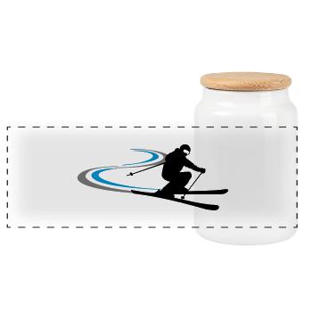 Winter - Skifahrer - Panorama Keksdose mit Holzdeckel - Weiß - Vorne
