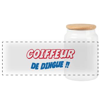COIFFEUR de dingue !!! - Boîte à biscuits avec couvercle en bois - blanc - Devant