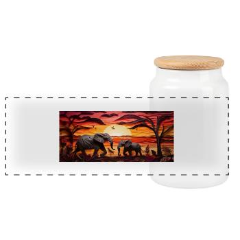 Coucher de soleil sur la savane - éléphants - Boîte à biscuits avec couvercle en bois - blanc - Devant