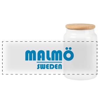 Malmo Sweden - Panoramic Cookie Jar with Wooden Lid - white - Front