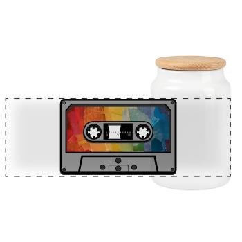 Cassette arc en ciel rétro - Boîte à biscuits avec couvercle en bois - blanc - Devant