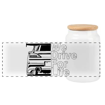 We drive for life Car Motive - Panoramic Cookie Jar with Wooden Lid - white - Front