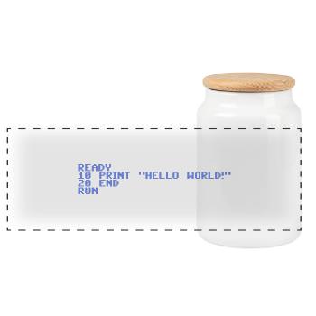 Retro Pixel Hello World - Panorama Keksdose mit Holzdeckel - Weiß - Vorne