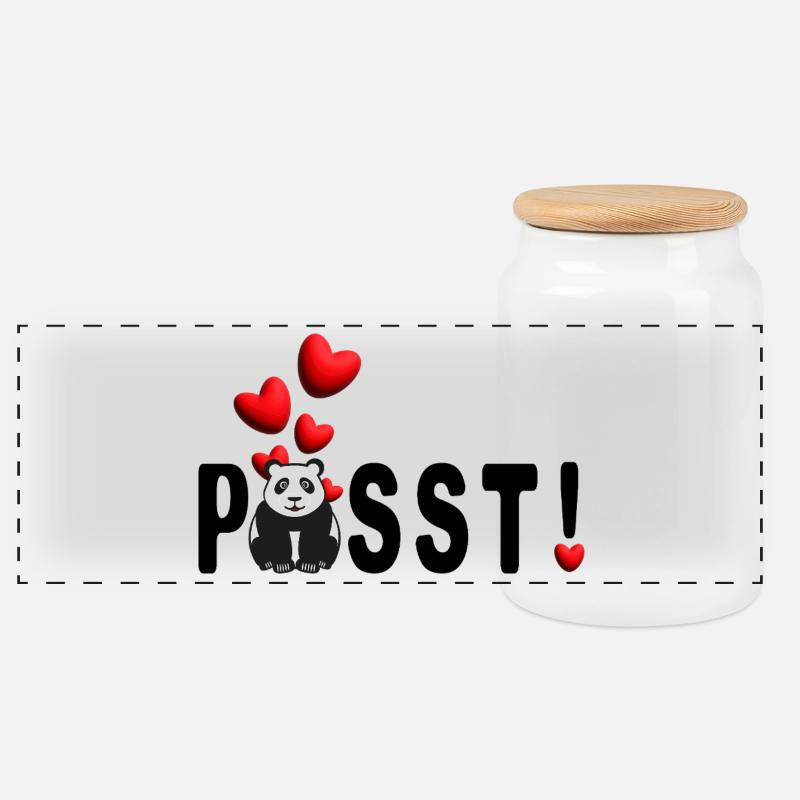 Panda Liebe Passt mit vielen süßen Herzen. - Panorama Keksdose mit Holzdeckel - Weiß