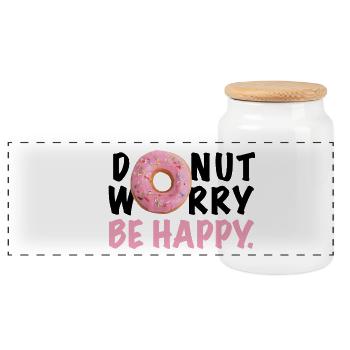DONUT WORRY BE HAPPY - Panorama Keksdose mit Holzdeckel - Weiß - Vorne
