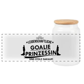 Leidenschaftliche Prinzessin Goalie - Panorama Keksdose mit Holzdeckel - Weiß - Vorne
