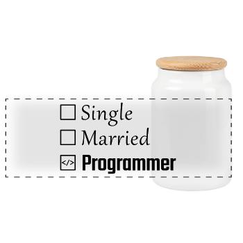 Single, verheiratet, Programmierer - Panorama Keksdose mit Holzdeckel - Weiß - Vorne