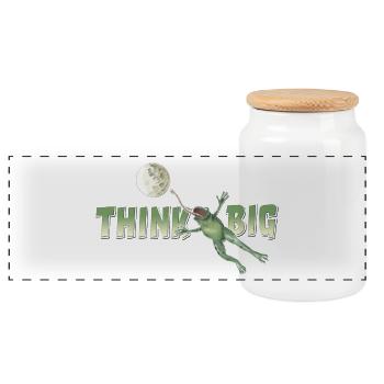 shirt motif frog moon positive think big new - Panoramic Cookie Jar with Wooden Lid - white - Front