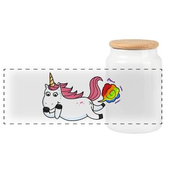 Farting unicorn rainbow - Panoramic Cookie Jar with Wooden Lid - white - Front