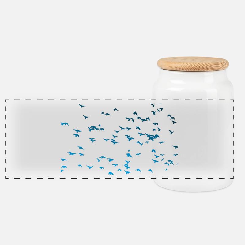 Vogelschwarm - Panorama Keksdose mit Holzdeckel - Weiß