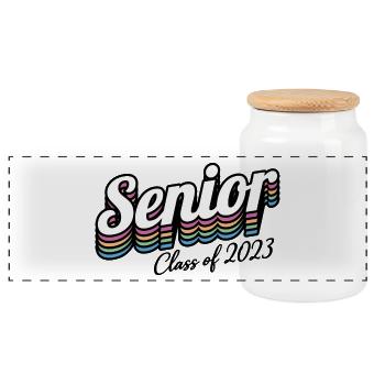 Senior Class Of 2023 Retro Graduation Party Gift - Panoramic Cookie Jar with Wooden Lid - white - Front