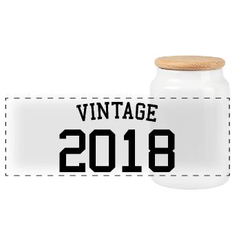 Vintage 2018 - 5 Years Old, 5th Birthday Kids - Panoramic Cookie Jar with Wooden Lid - white - Front