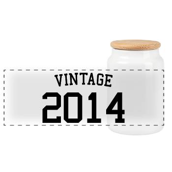 Vintage 2014 - 9 Years Old, 9th Birthday Kids - Panoramic Cookie Jar with Wooden Lid - white - Front