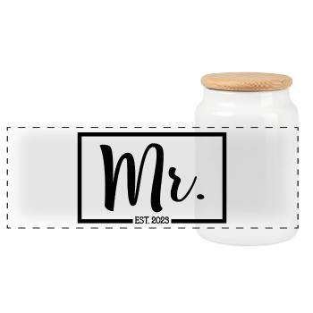 2023 Fiançailles pour la fête de mariage du marié - Boîte à biscuits avec couvercle en bois - blanc - Devant