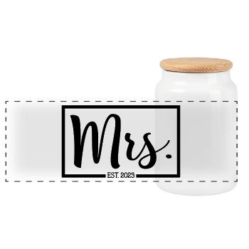 Mme Est. 2023 Fiançailles Mariage Douche nuptiale - Boîte à biscuits avec couvercle en bois - blanc - Devant