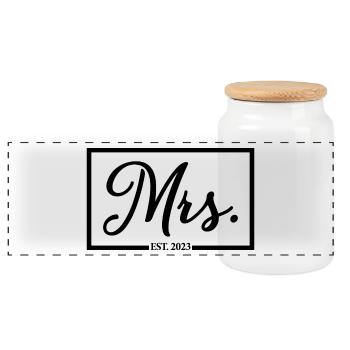 Mme Est. 2023 Fiançailles Mariage Douche nuptiale - Boîte à biscuits avec couvercle en bois - blanc - Devant
