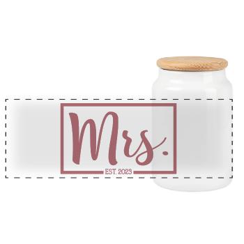 Mme Est. 2023 Fiançailles Mariage Douche nuptiale - Boîte à biscuits avec couvercle en bois - blanc - Devant