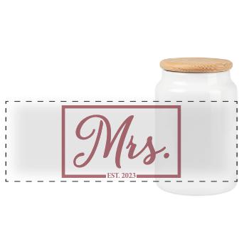 Mme Est. 2023 Fiançailles Mariage Douche nuptiale - Boîte à biscuits avec couvercle en bois - blanc - Devant