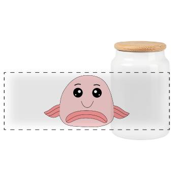 Blobfish fish comic ugly fish - Panoramic Cookie Jar with Wooden Lid - white - Front