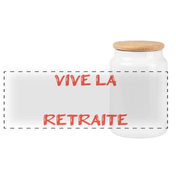 RETIREMENT. RETIREMENT. RETIRED. RETIREMENT - Panoramic Cookie Jar with Wooden Lid - white - Front