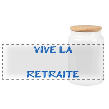 RETIREMENT. RETIREMENT. RETIRED. RETIREMENT - Panoramic Cookie Jar with Wooden Lid - white - Front