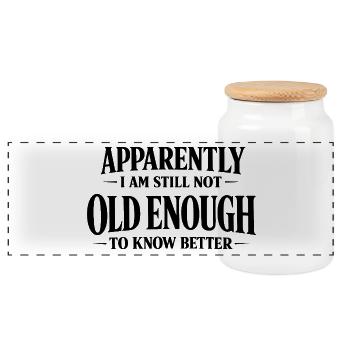 Funny Saying Old Enough Vintage Typography Desig - Panoramic Cookie Jar with Wooden Lid - white - Front