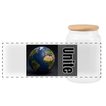 World Ball Unity in Motion - Panoramic Cookie Jar with Wooden Lid - white - Front