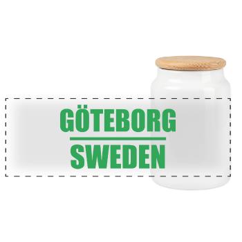 Gothenburg Sweden Green Block Text - Panoramic Cookie Jar with Wooden Lid - white - Front