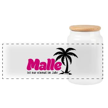 Malle ist nur einmal im Jahr 2026 - pink - Panorama Keksdose mit Holzdeckel - Weiß - Vorne