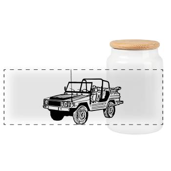 Offroad ,Geländewagen , 4x4 Fun , Kult , Auto (25) - Panorama Keksdose mit Holzdeckel - Weiß - Vorne