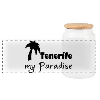 Tenerife Paradise Teneriffa Urlaub Geschenk - Panorama Keksdose mit Holzdeckel - Weiß - Vorne
