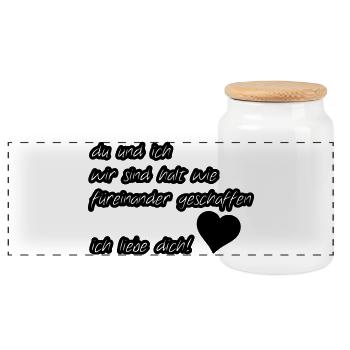 Liebeserklärung Liebe, Sprüche, Geschenk - Panorama Keksdose mit Holzdeckel - Weiß - Vorne