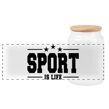 Sport ist Leben - Panorama Keksdose mit Holzdeckel - Weiß - Vorne