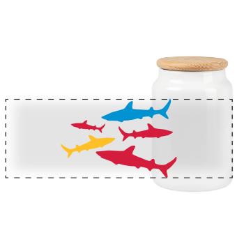 shark - Panoramic Cookie Jar with Wooden Lid - white - Front