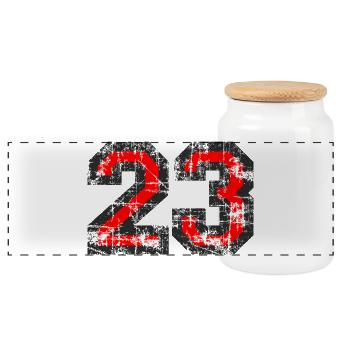 Zahl 23 (Vintage Rot) 23. Geburtstag Nr. 23 - Panorama Keksdose mit Holzdeckel - Weiß - Vorne