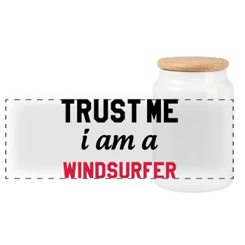 Windsurf Windsurfing Windsurfen Planche à voile - Panoramic Cookie Jar with Wooden Lid - white - Front