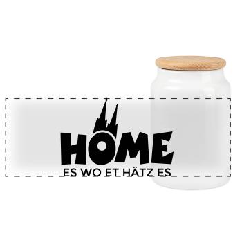 Home es wo et Hätz es - Köln mit Kölner Dom - Panorama Keksdose mit Holzdeckel - Weiß - Vorne