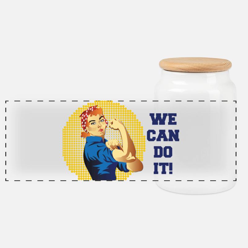 Rosie Kraft: We Can Do It Halftone - Panorama Keksdose mit Holzdeckel - Weiß